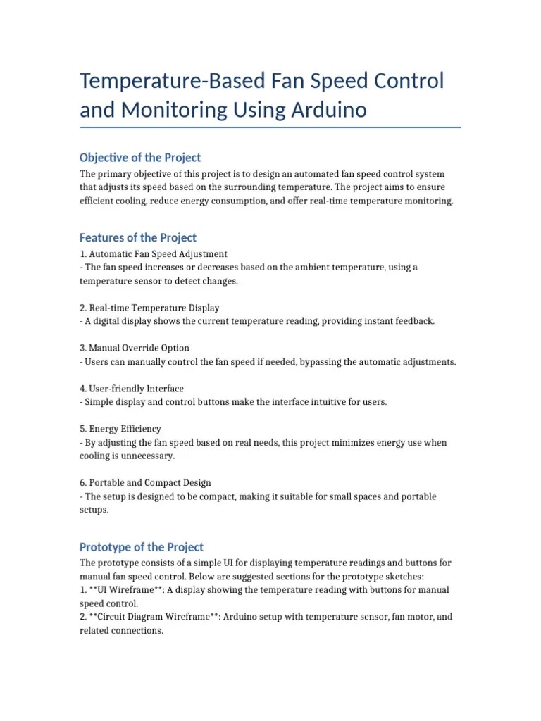 Temperature Based Fan Speed Control Arduino Project | PDF