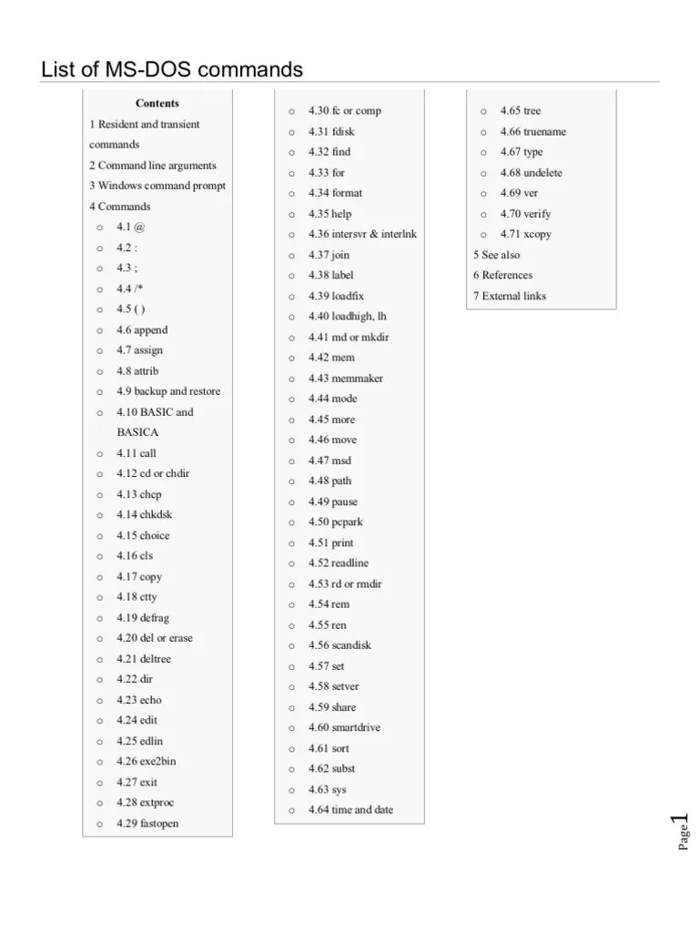 List Of MS-DOS Commands | PDF | Command Line Interface | Dos