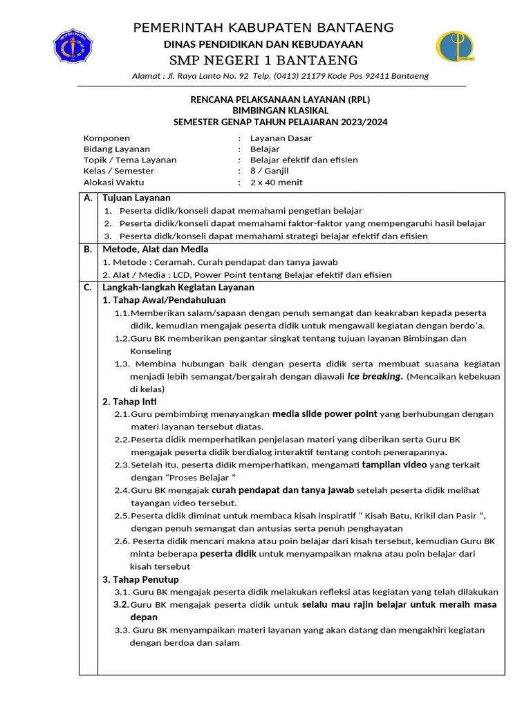 RPL Dan Materi BK - Belajar Yang Efektif, Efisien Dan Menyenangkan | PDF