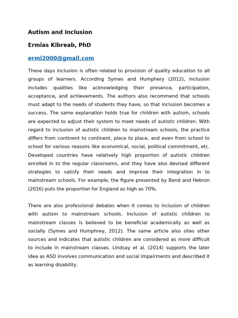 Autism And Inclusion | PDF | Autism Spectrum | Inclusion (Education)