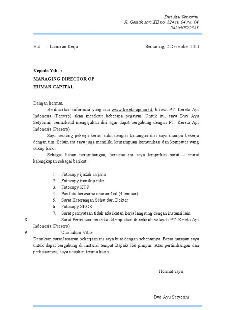 Contoh lamaran pt cpb : Contoh Surat Lamaran Kerja Pt Kai Pdf - Kumpulan Kerjaan