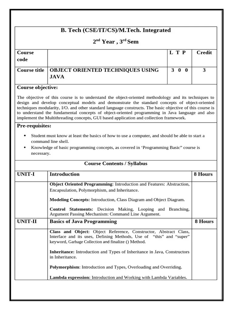 Object Oriented Technique Using Java (Theory And Lab) | PDF | Method ...