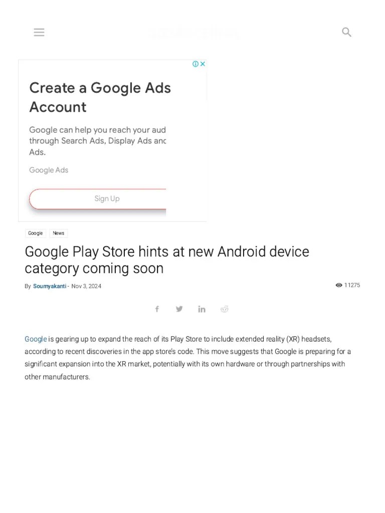 Google Play Store Hints At New Android Device Category Coming Soon - Gizmochina | PDF | Business