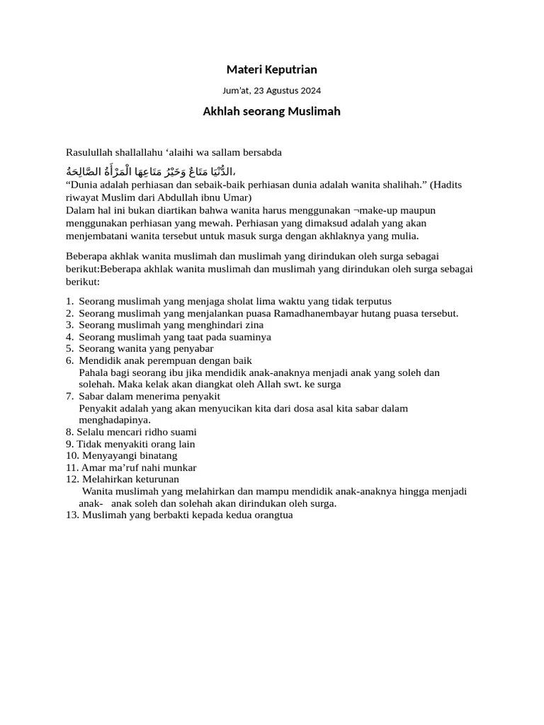 Materi Keputrian 1 | PDF