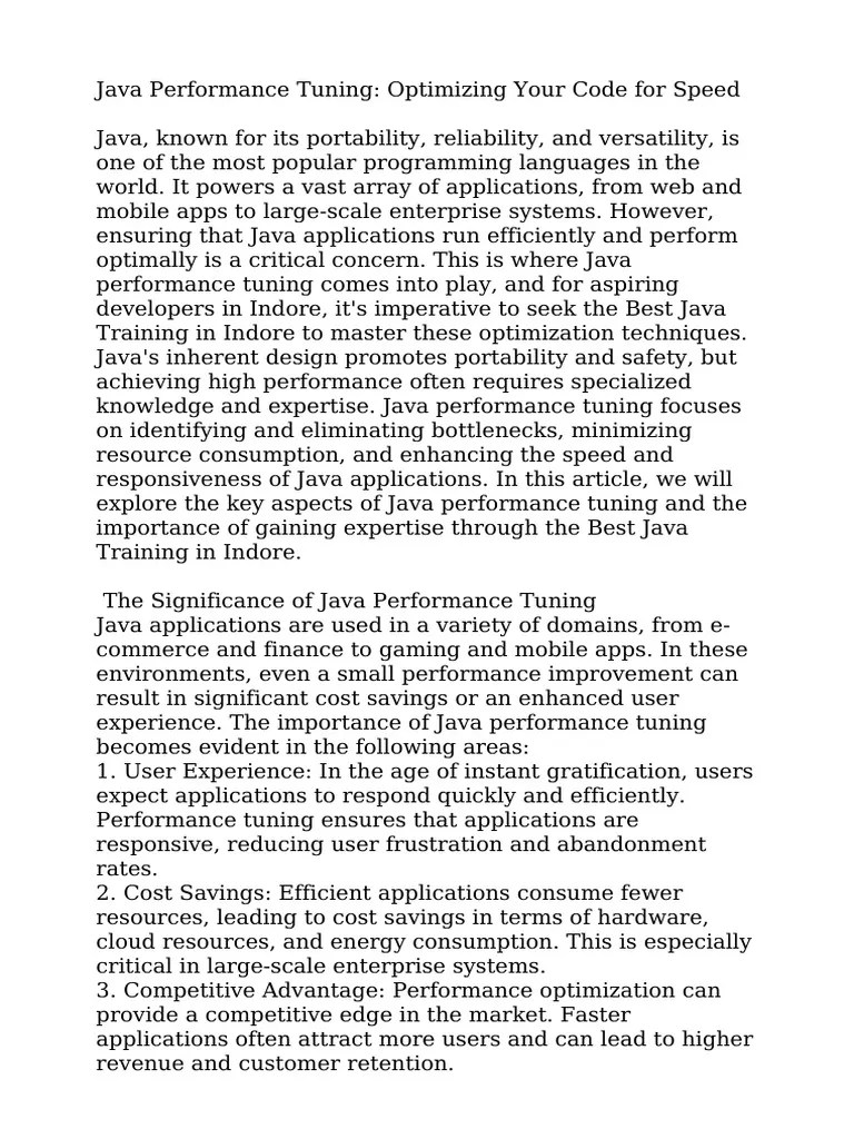 Java Performance Tuning Optimizing Your Code For Speed | PDF | Program ...