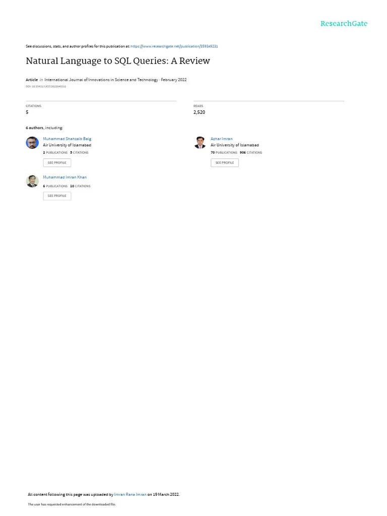 Natural Language To SQL Queries | PDF | Databases | Sql