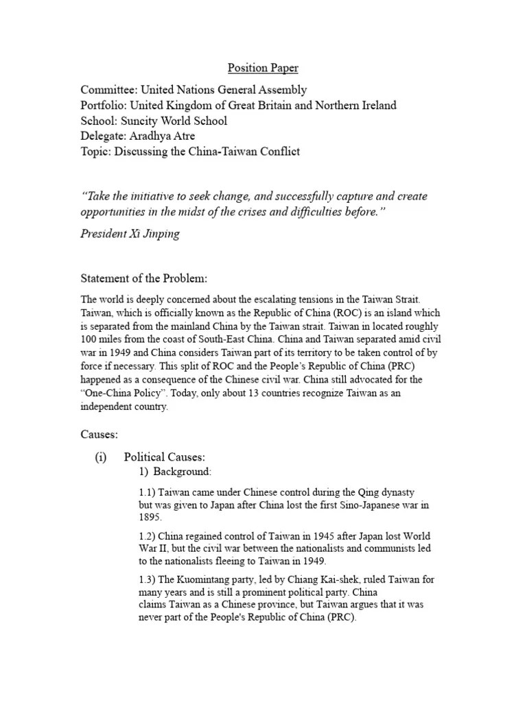 Position Paper Uk Pdf Taiwan Kuomintang