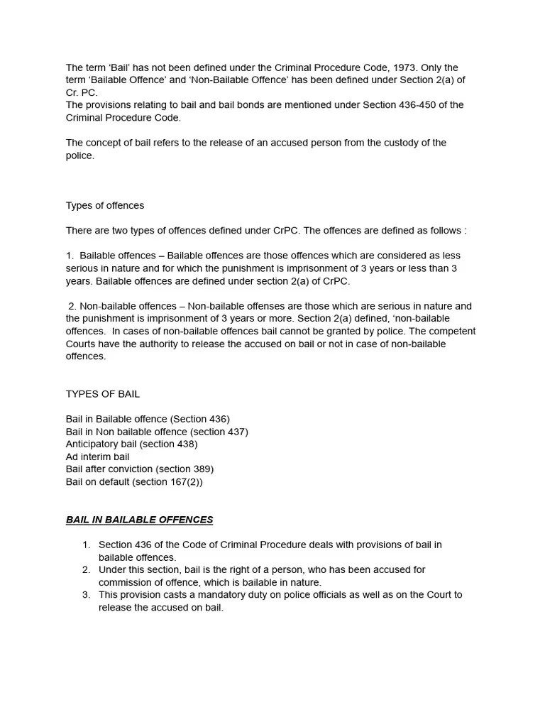 The Term Bail' Has Not Been Defined Under The Criminal Procedure Code, 1973 | PDF | Bail ...