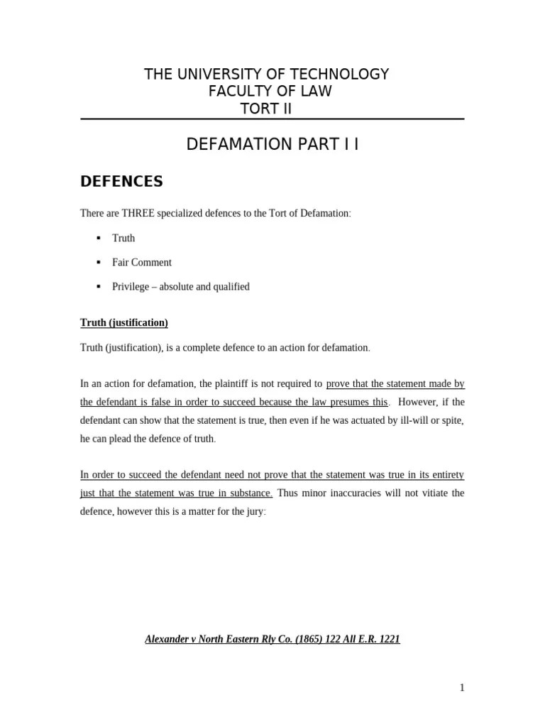 Lect. 3.2 Defamation Notes [defences] | PDF | Defamation | Burden Of Proof (Law)