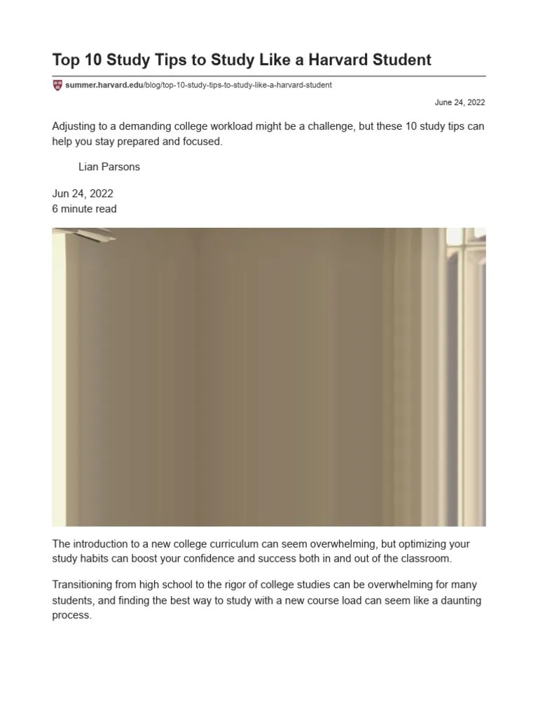 Top 10 Study Tips To Study Like A Harvard Student - Harvard Summer ...