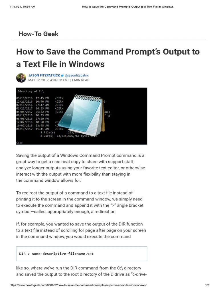 (Hay) How To Save The Command Prompt's Output To A Text File In Windows ...
