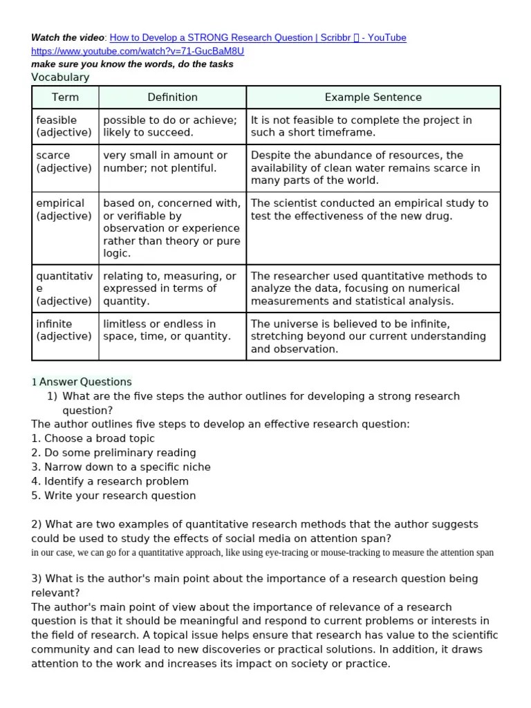 How To Develop A STRONG Research Question - Scribbr ? SSçopy | PDF ...