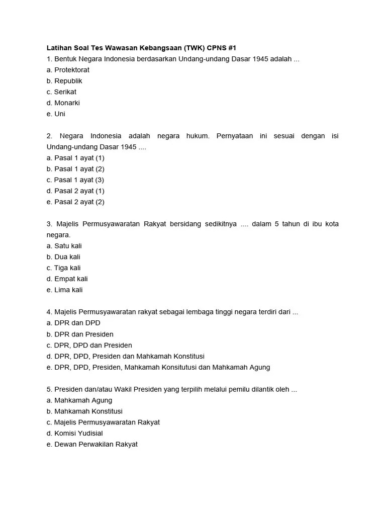 Latihan Soal Tes Wawasan Kebangsaan (TWK) CPNS #1 | PDF