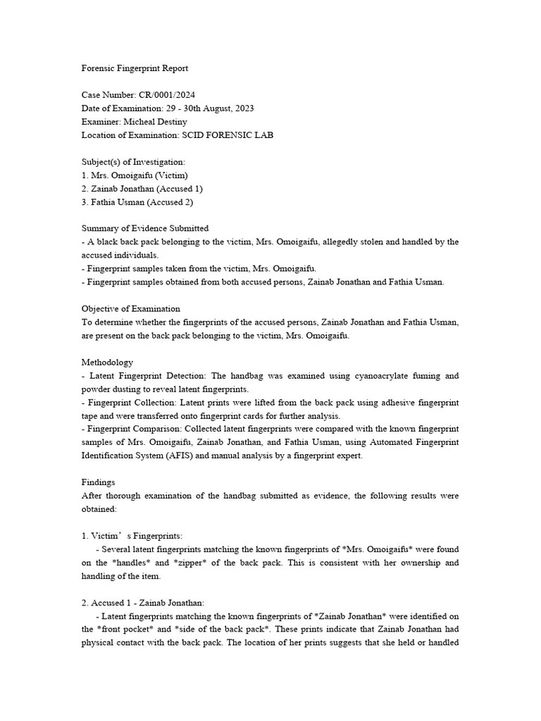 FORENSIC REPORT | PDF | Fingerprint | Forensic Science