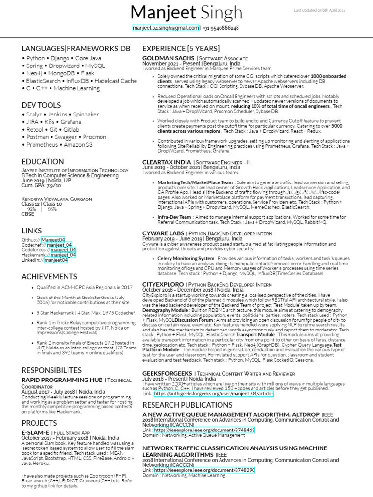 Manjeet Singh 5 YOE | PDF | Python (Programming Language) | My Sql