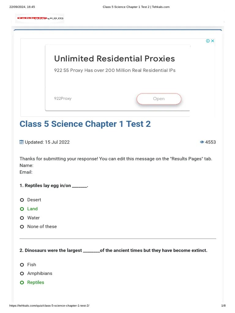 Class 5 Science Chapter 1 Test 2 Pdf Amphibian Vertebrates