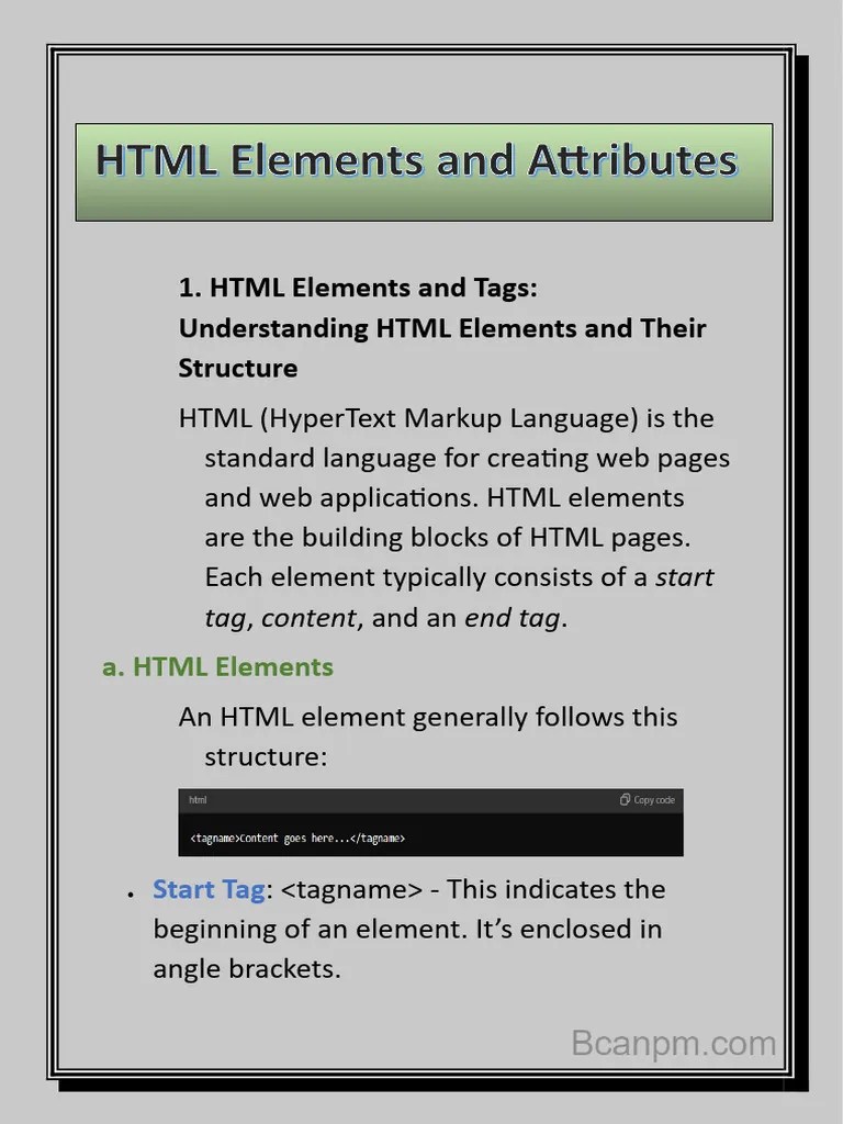 HTML Elements And Attributes | PDF | Html Element | Html