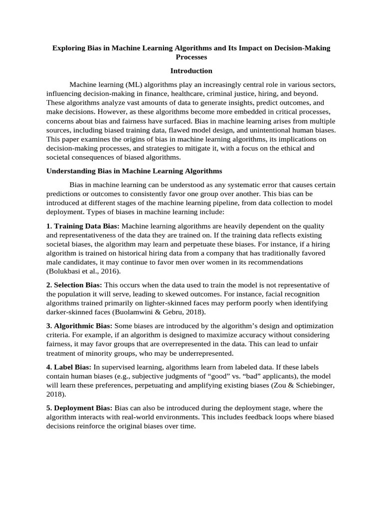 Exploring Bias In Machine Learning Algorithms And Its Impact On ...