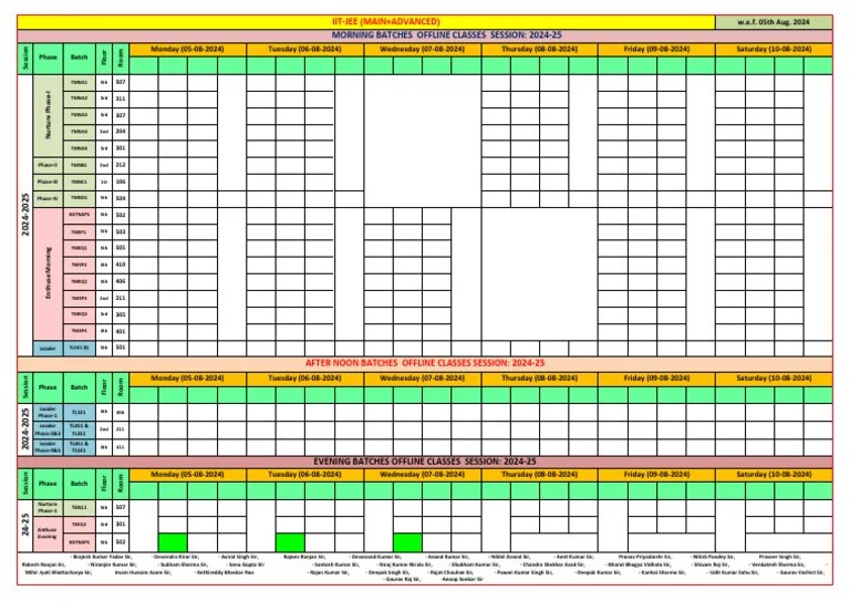 IIT-JEE Time Table 05-08 To 10-08-2024 | PDF