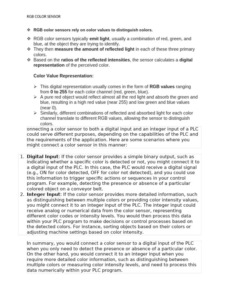 RGB Color Sensors Rely On Color Values To Distinguish Colors | PDF ...
