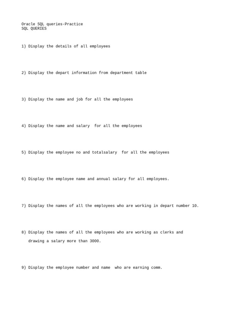 SQL 60 Queries | PDF | Salary | Sql