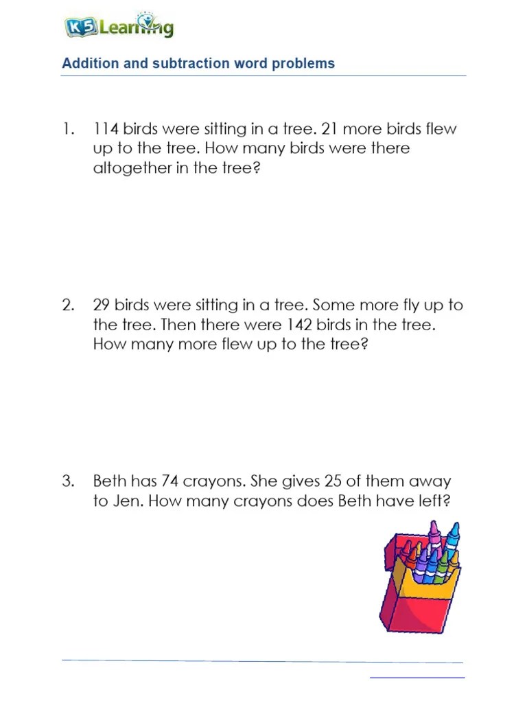 Addition And Subtraction Word Problems Worksheet | PDF