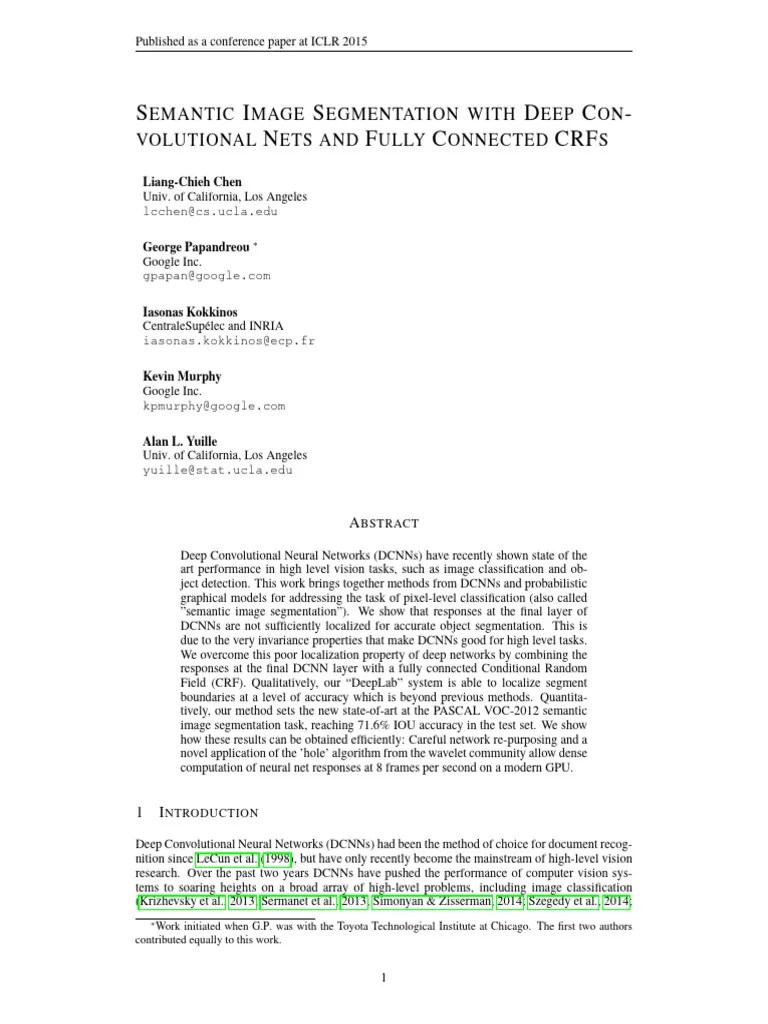 2015 - DeepLab V1 - Semantic Image Segmentation With Deep Convolutional ...