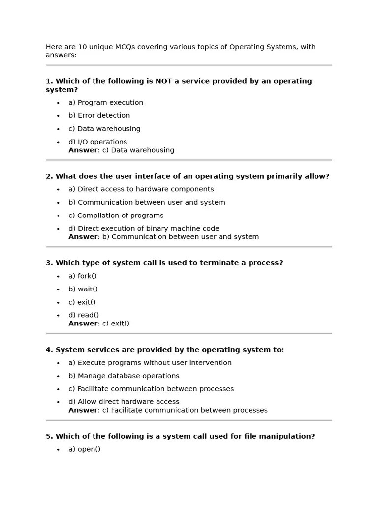 Os Mcq Unit1 Updated | PDF | Thread (Computing) | Process (Computing)