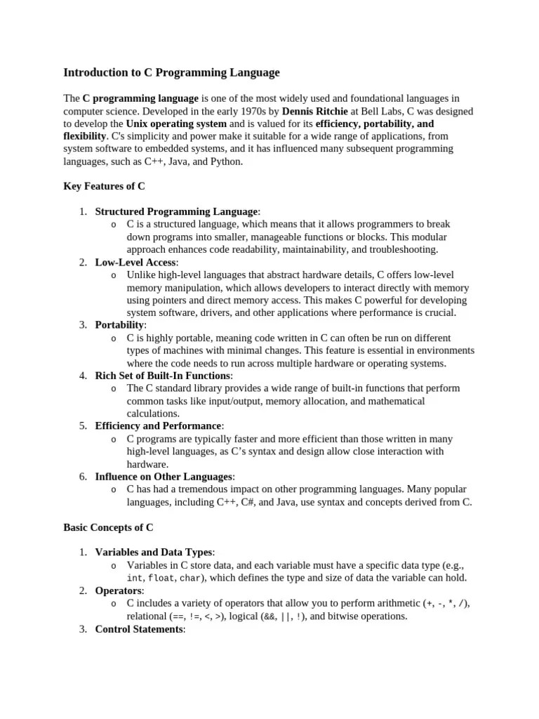 C Introduction | PDF | C (Programming Language) | Pointer (Computer Programming)