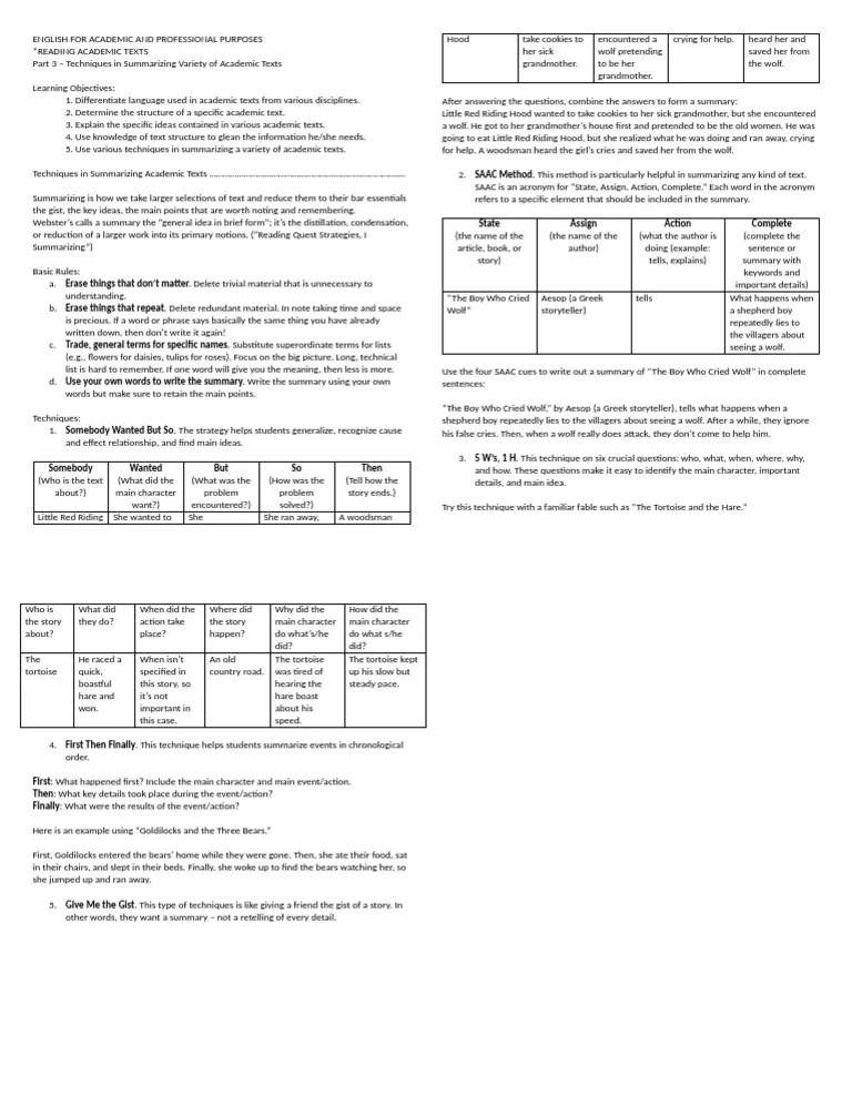 PART 3 - Techniques In Summarizing Variety Of Academic Texts | PDF | Language Arts & Discipline ...
