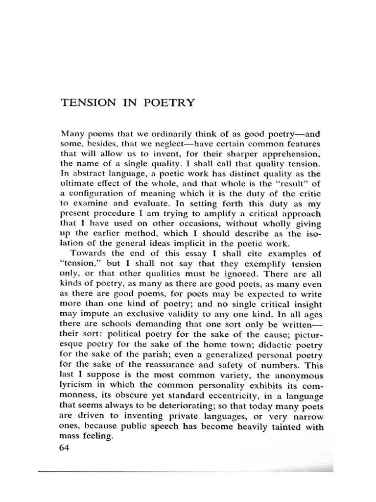 Allen Tate's Tension In Poetry-Text | PDF