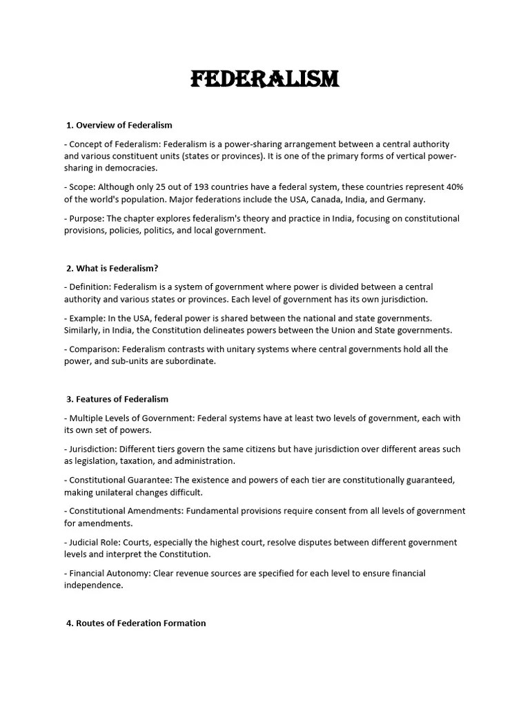 FEDERALISM NOTES | PDF | Federalism | Federation