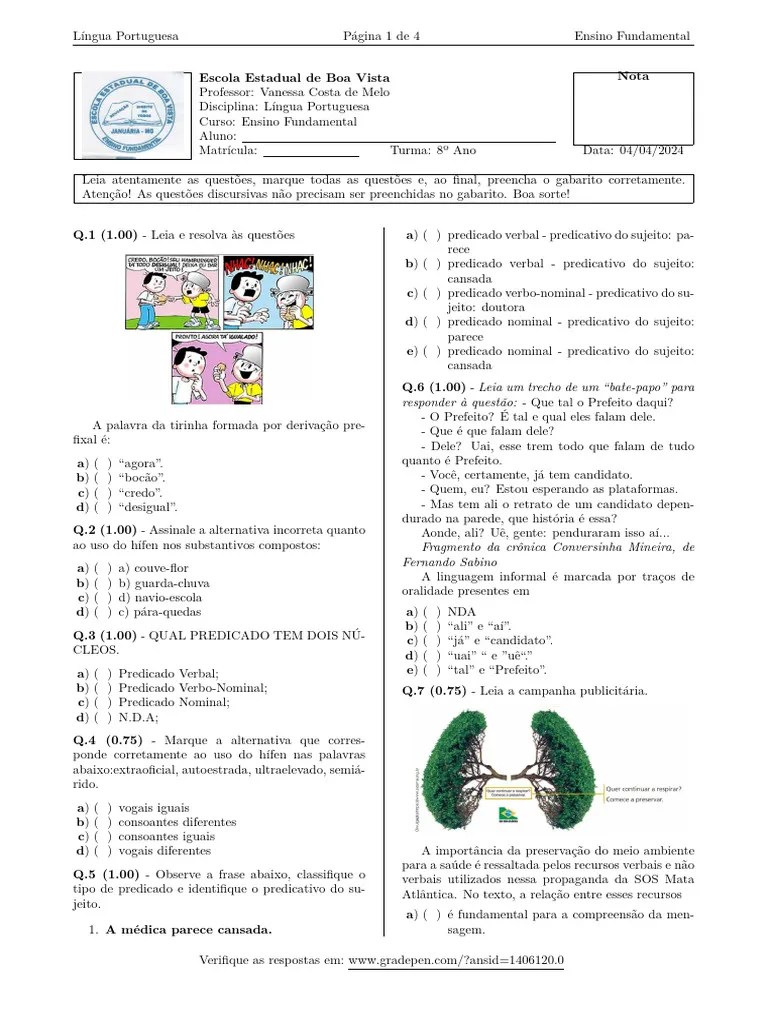 AVALIAÇÃO 8º ANO - 1º BIMESTRE Exam-1406120 | PDF | Assunto (gramática) | Publicidade