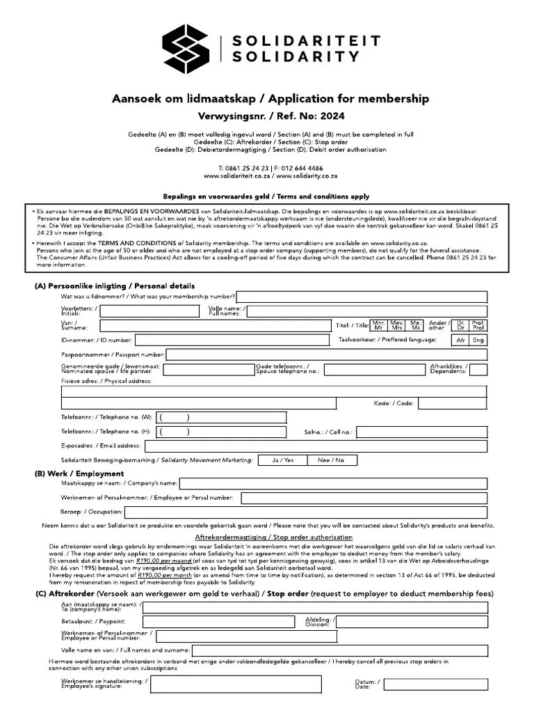 Aansoekvorm 2024 - Application Form 2024 | PDF