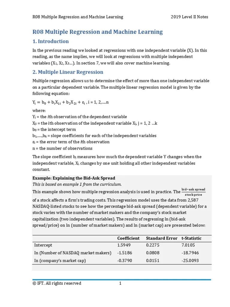 R08 Multiple Regression And Machine Learning | PDF | Regression ...