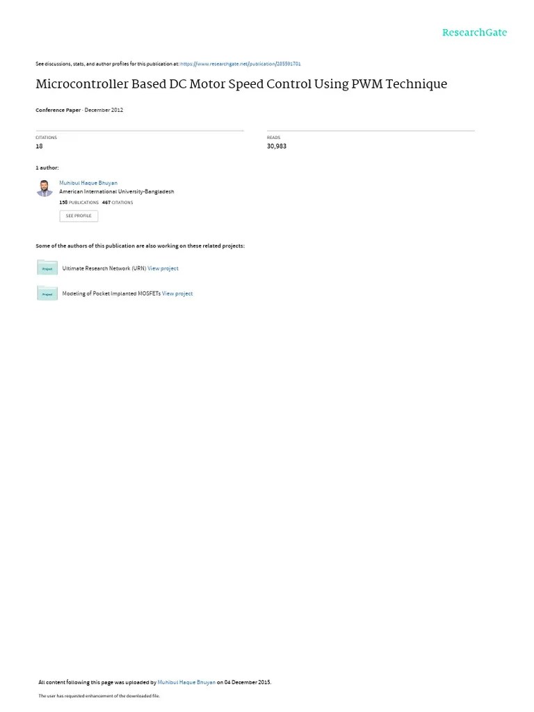 Microcontroller Based DC Motor Speed Control Using PWM Technique | PDF | Electric Motor | Power ...