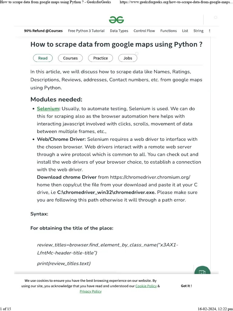 How To Scrape Data From Google Maps Using Python - GeeksforGeeks | PDF ...