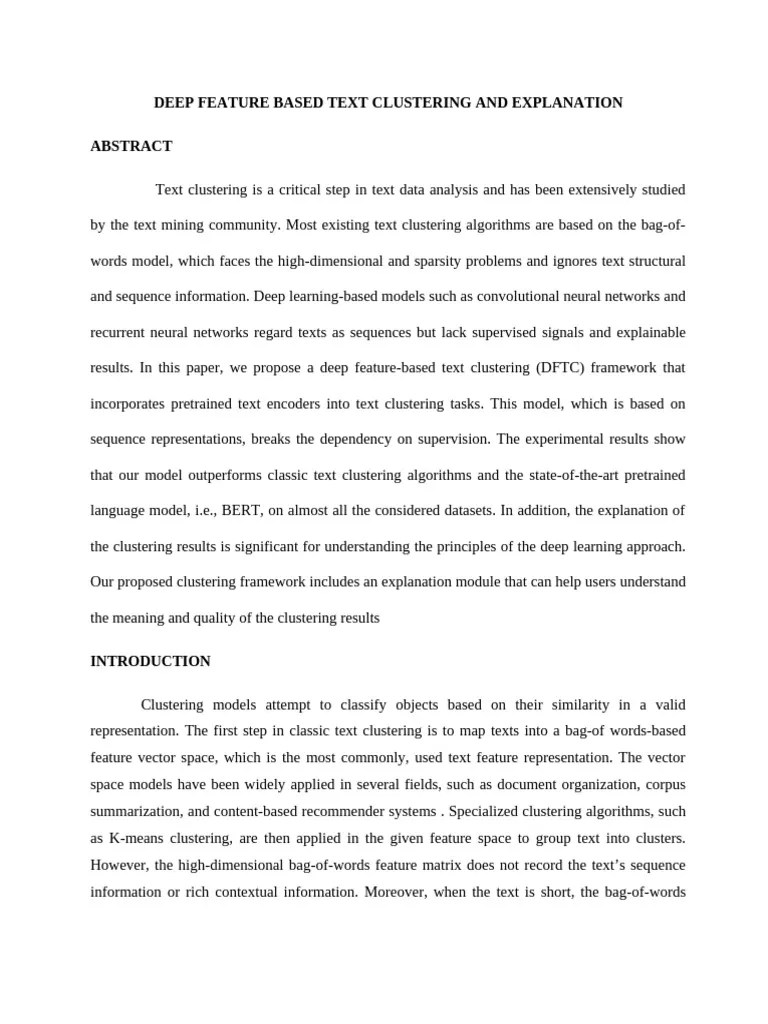DEEP FEATURE BASED TEXT CLUSTERING AND EXPLANATION | PDF | Cluster ...