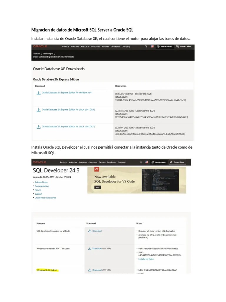 Migracion De Datos De Microsft SQL Server A Oracle SQL | PDF | Servidor ...