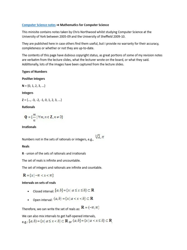 Computer Science Notes Mathematics For Computer Science | PDF ...