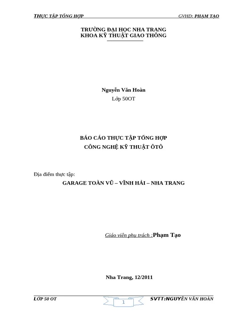 Bao Cao Thuc Tap Tot Nghiep Cong Nghe Ky Thuat O To | PDF