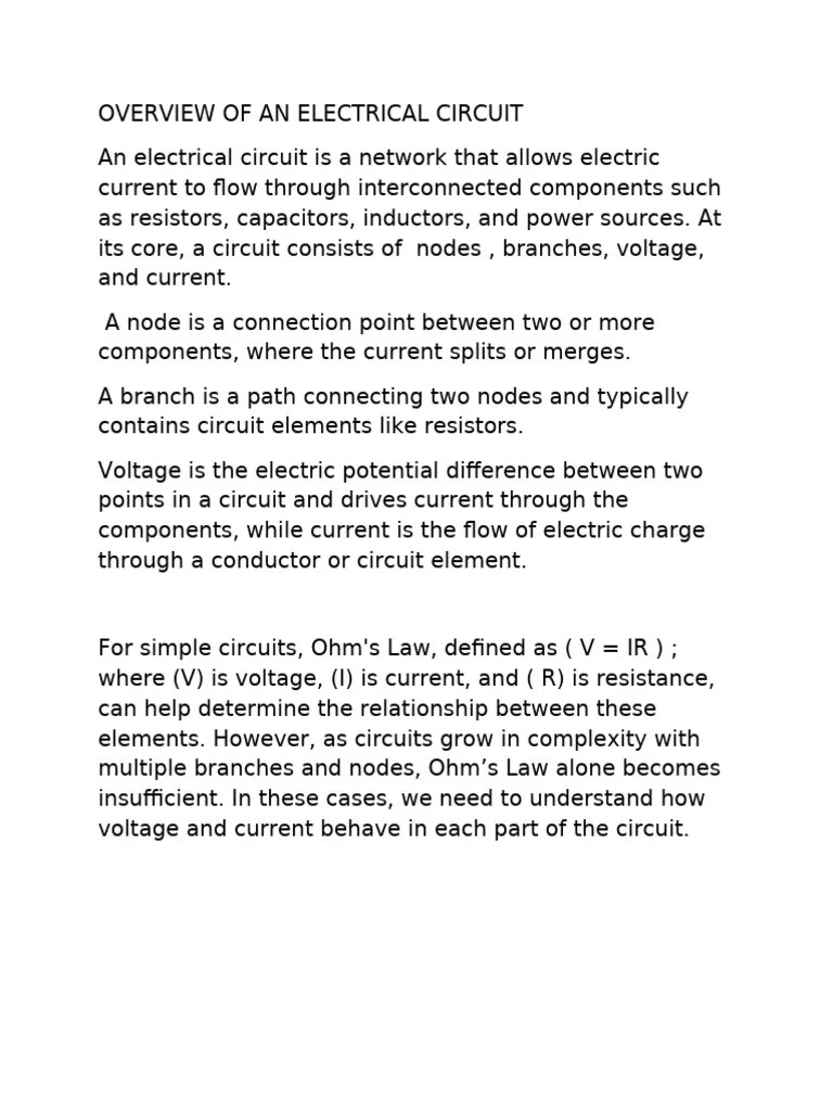 Overview Of An Electrical Circuit | PDF | Electrical Network | Voltage