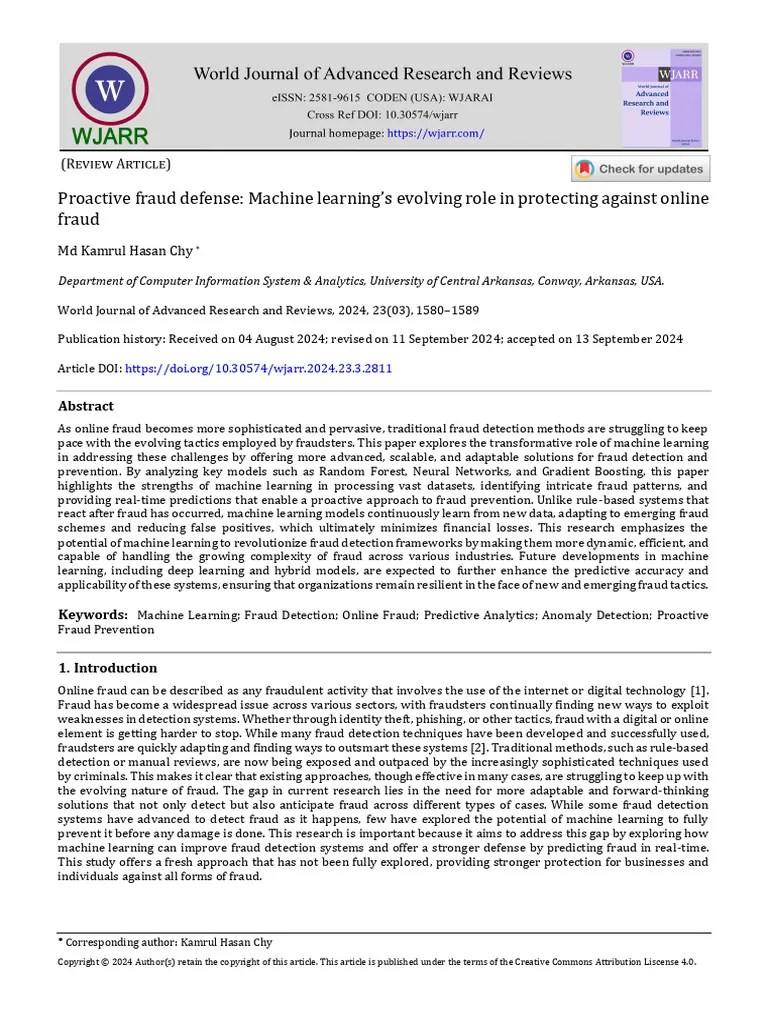 Proactive Fraud Defense Machine Learnings Evolvin | PDF | Support Vector Machine | Machine Learning