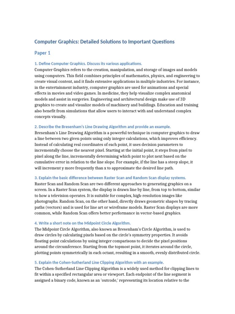 Computer Graphics Detailed PYQs Solutions | PDF | Computer Graphics | 2 ...