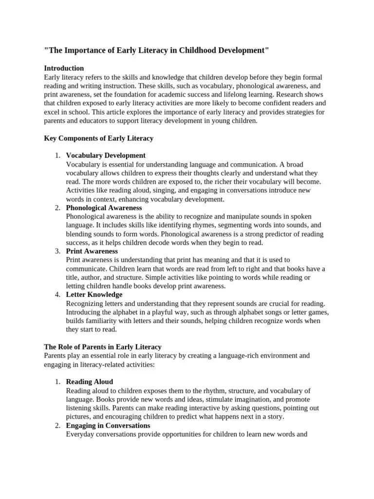 The Importance Of Early Literacy In Childhood Development Pdf