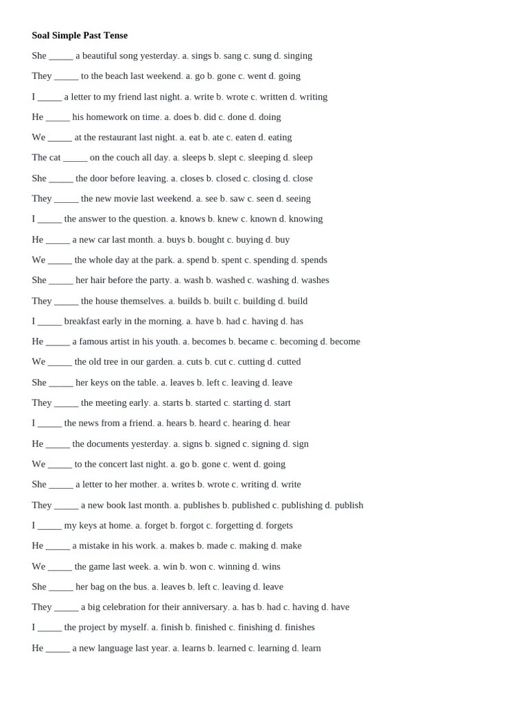 Kelas 6 SD Soal Simple Past Tense | PDF | Language Arts & Discipline