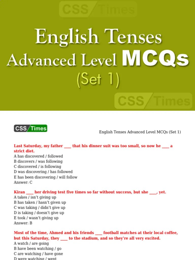 Advanced English Tenses MCQs | PDF | English Grammar