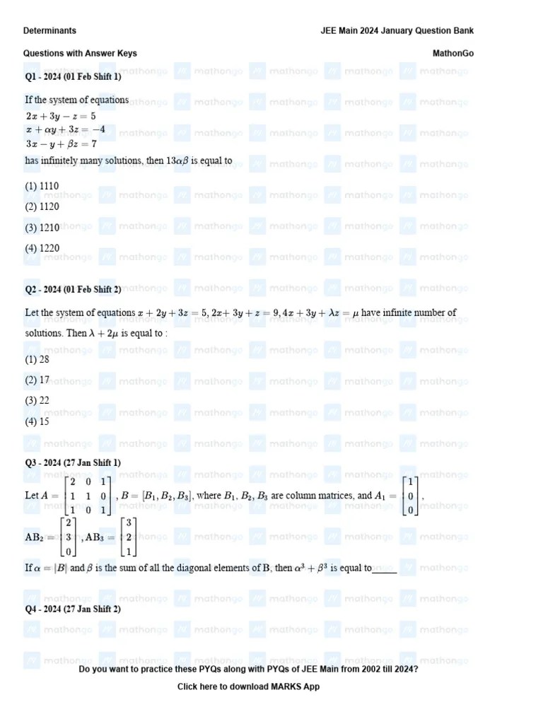 Determinants - JEE Main | PDF | Mathematical Concepts | Mathematical ...