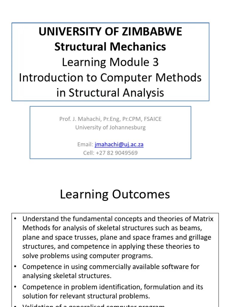 Learning Module 3 - Introduction To Computer Methods | PDF | Structural Analysis | Matrix ...
