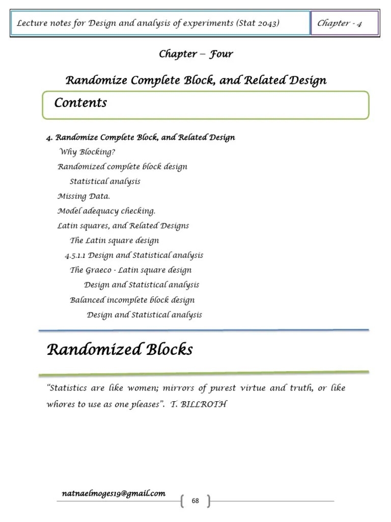 Chapter 4 Design Of Experiment | PDF | Errors And Residuals | Analysis ...